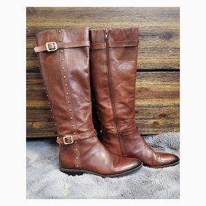 Vince Camuto Knee High Boots w/gold detail Size 8 Color: Cognac